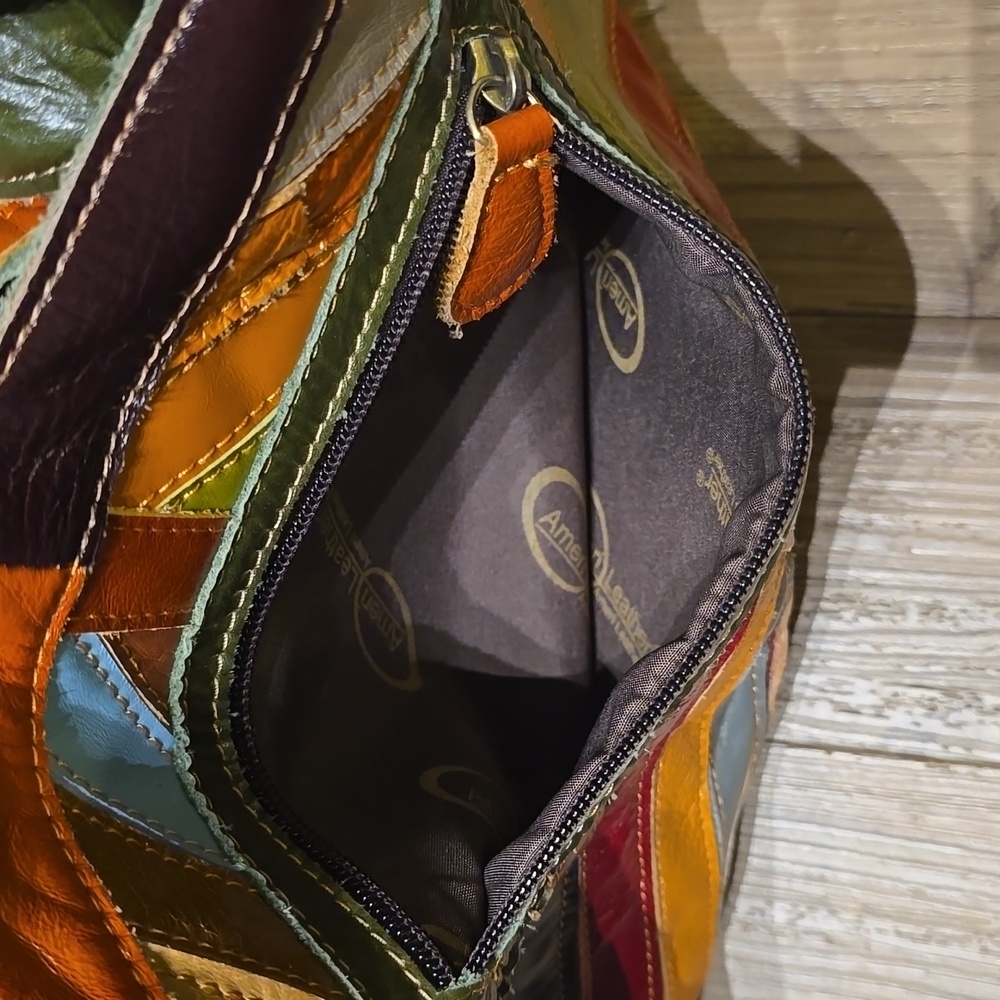 AmeriLeather Hazelle Multicolor Boho Patchwork Leather Handbag - Picture 4 of 9